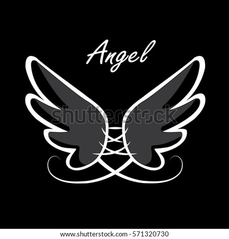 Vector Sketch Word Angel Two Wings Stock Vector 571320730 - Shutterstock