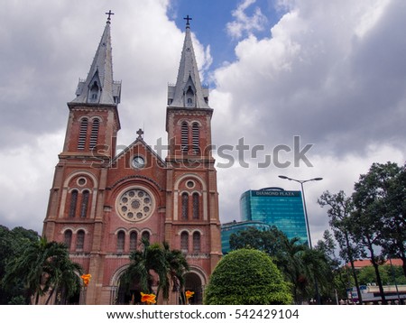 HO CHI MINH CITY, VIETNAM - CIRCA 2011 - The Notre-Dame Cathedral Basilica of Saigon circa 2011 in Ho Chi Minh City. This cathedral was constructed between 1863 and 1880.
