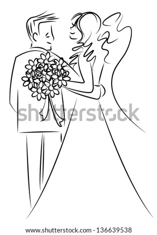 Silhouette Bride Bouquet Roses Vector Illustration Stock Vector ...