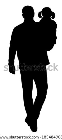 father and daughter together, walking, back of them, silhouette vector