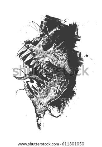 Aggressive Monster Tattoo Design Hand Drawn Stock Vector 611301050 ...