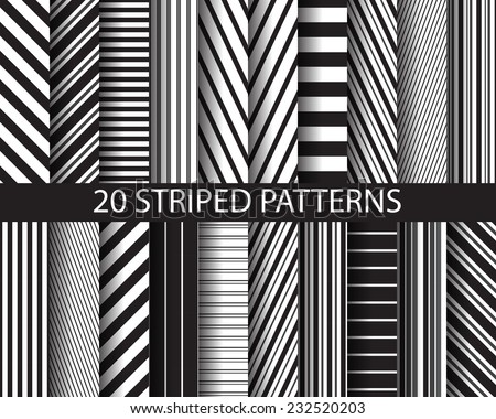 20 Different Black White Stripes Seamless Stock Vector (Royalty Free