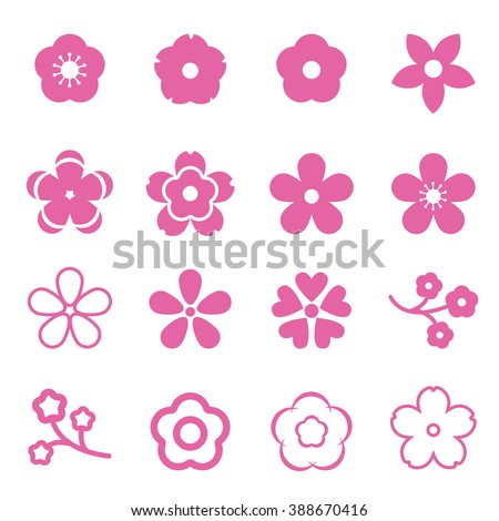  Sakura  Flowers Icon Set Cherry Blossom Stock Vector 