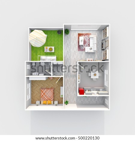 Apartment Room Plan 3d interior rendering plan view furnished stock illustration Apartment Room Plan 3d interior rendering plan view furnished stock illustration