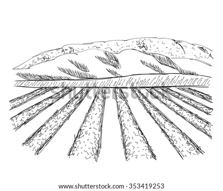 Landscape Sketch Drawing Hand Drawn Field Stock Vector 353419253 ...