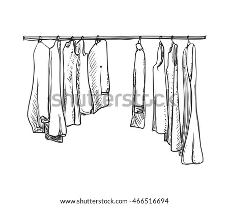 vector hanger shirt On Sketch Vector Drawn Stock Hand Wardrobe Clothes