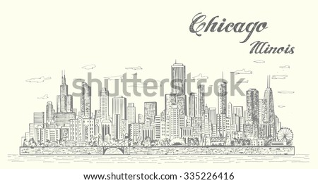 Chicago Skyline Sketch Style Isolated Illustration Stock Vector