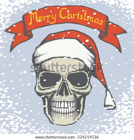 Download Vector Christmas Skull Illustration Hand Drawn Stock ...