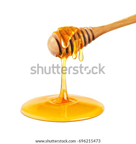 Honey dripping isolated on a white background, Dripped honey, Honey dipper