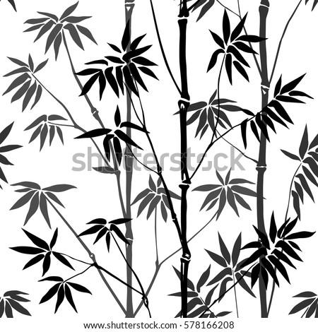 Bamboo Seamless Pattern on white background. Tropical wallpaper, nature textile print.