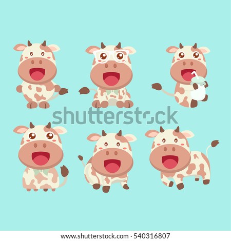 Set of funny cartoon cow in various poses.