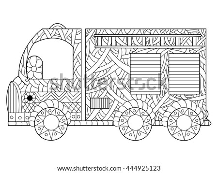 Fire Engine Coloring Book For Adults Vector Illustration Anti Stress Adult Car