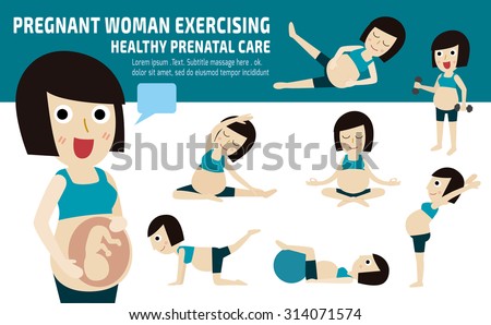 pregnant exercise. set of full body mom relax with pilates. wellness concept mother cartoon character. vector flat modern icons design. brochure illustration. isolated on white and blue background.