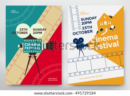 Cinema festival poster template with camcorder and line videotape. Vector illustration