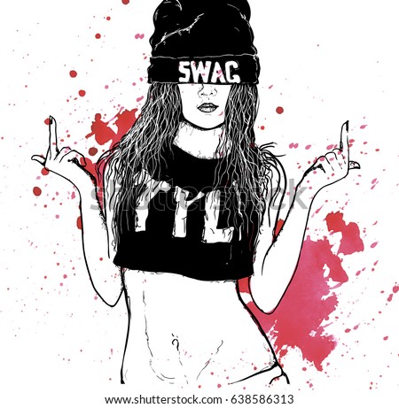 stock vector hip hop swag girl 638586313