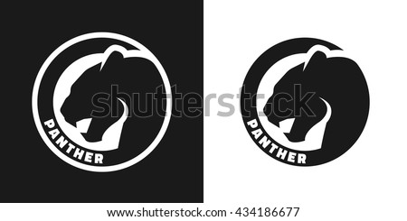 Silhouette of an panther, monochrome logo on dark and white background.