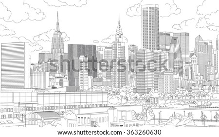 Pencil Drawing Big Modern City Skyscrapers Stock Illustration 98511128 ...