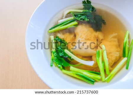 Prawn wonton cantonese style, in soup - stock photo