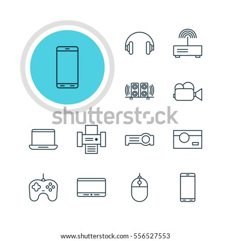 Vector Illustration Of 12 Technology Icons. Editable Pack Of Loudspeaker, Computer, Joypad And Other Elements.