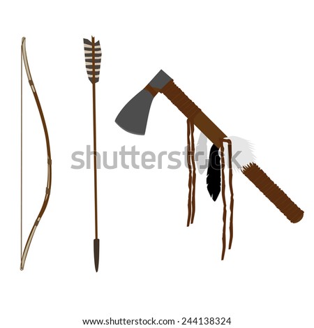 Native american indian bow and tomahawk, traditional weapon - stock vector