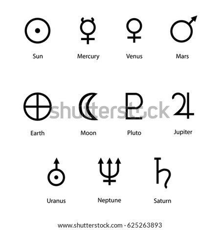 Raster Illustration Planet Symbols Names Zodiac Stock Illustration ...