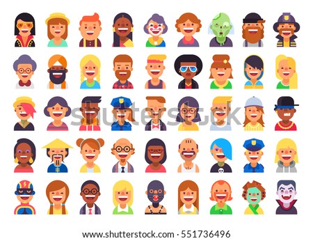 Super Set 45 Cool Flat Avatars Stock Vector 551736496 