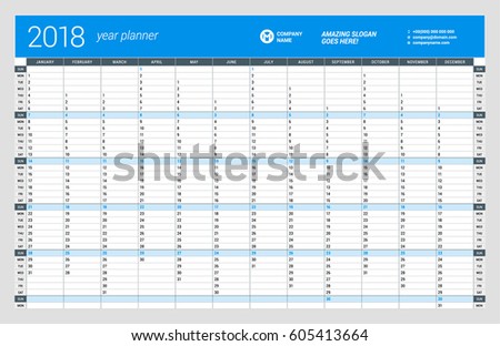 Yearly Wall Calendar Planner Template for 2017 Year. Vector Design Print Template. Week Starts Sunday