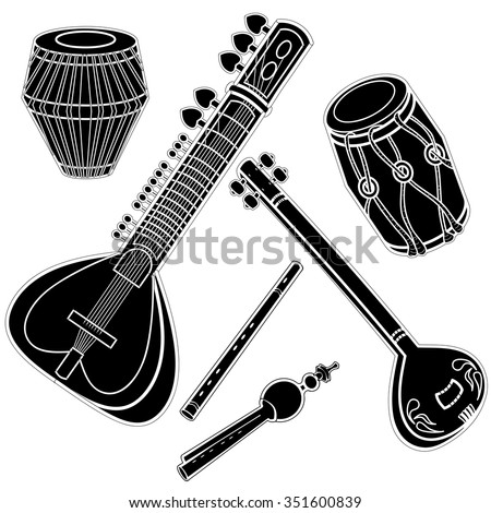 Set Hand Drawn Traditional Indian Musical Stock Vector 351600839
