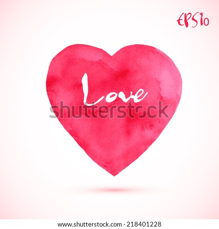 Pink watercolor abstract isolated painted heart with label 'Love'.