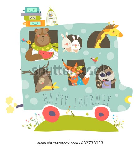 Cute animals traveling by bus