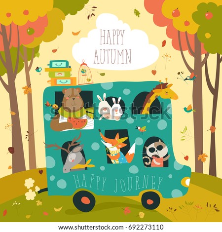 Cute animals traveling by bus