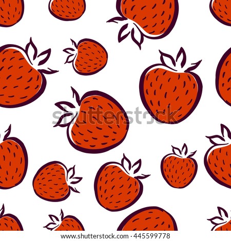 Seamless strawberry pattern. Hand drawn food illustration.