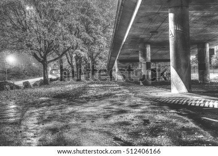 Tree lined pathway along viaduct bristol hdr black and white photography Tree lined pathway along viaduct bristol hdr black and white photography