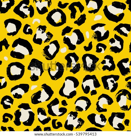 Vector illustration leopard print seamless pattern. Yellow hand drawn background
