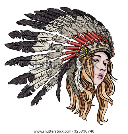 Download Native American Indian Girl Chief Headdress Stock Vector ...