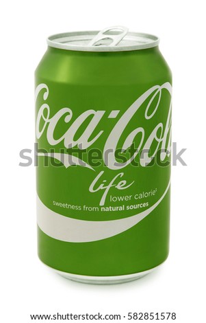 Nachod, Czech Republic February 15 2017: photo of Coca-Cola life bottle can on White Background. Coca-Cola Company