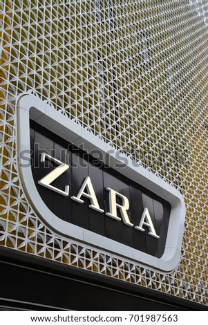 Vienna, Austria - October 6, 2015: The Zara company logo at one of its stores. Shot taken on October 6th, 2015