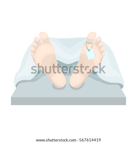 Deceased with tag icon in cartoon style isolated on white background. Funeral ceremony symbol stock vector illustration.
