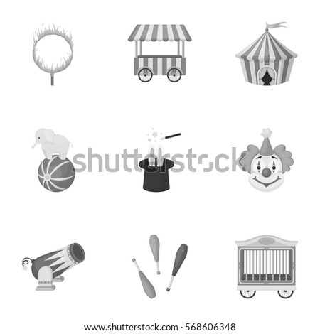 Circus set icons in monochrome style. Big collection of circus vector symbol stock illustration