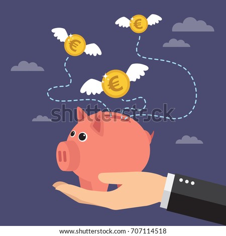 stock-vector-coins-euro-with-wings-flying-over-piggy-bank-lost-money-concept-vector-illustration-707114518