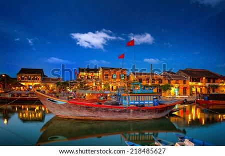 Hoi An old town in Vietnam after sunset