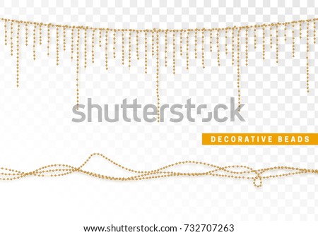String beads realistic isolated. Decorative design element golden bead.