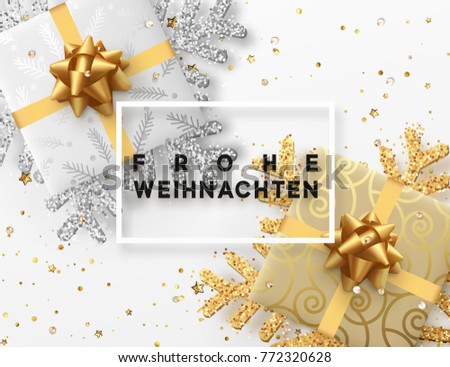 Christmas Background Gifts Box Shining Snowflakes Image Vectorielle