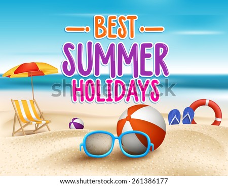 Summer Holidays in Beach Seashore. Vector Illustration