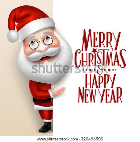 3D Realistic Santa Claus Cartoon Character Showing Merry Christmas Tittle Written in Blank Space. Vector Illustration