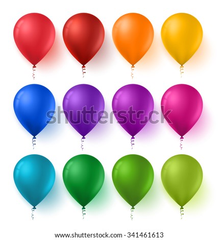 3d Realistic Colorful Set of Birthday Balloons with Glossy and Shiny Colors Isolated in White Background. Vector Illustration
