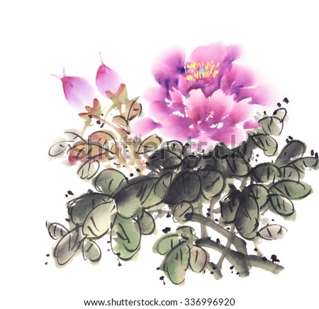 Lotus Flower Watercolor Painting On Rice Stock Illustration 346989743 ...