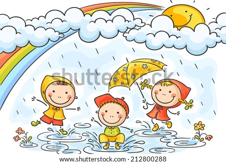 Kids playing in the rain
