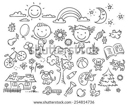 Doodle Set Objects Childs Life Black Stock Vector 254814736 - Shutterstock