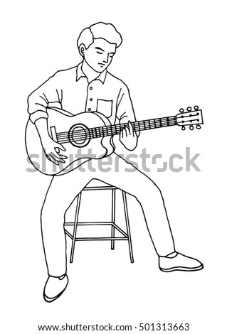 Man Playing Guitar Hand Drawn Vector Stock Vector 501313663 - Shutterstock